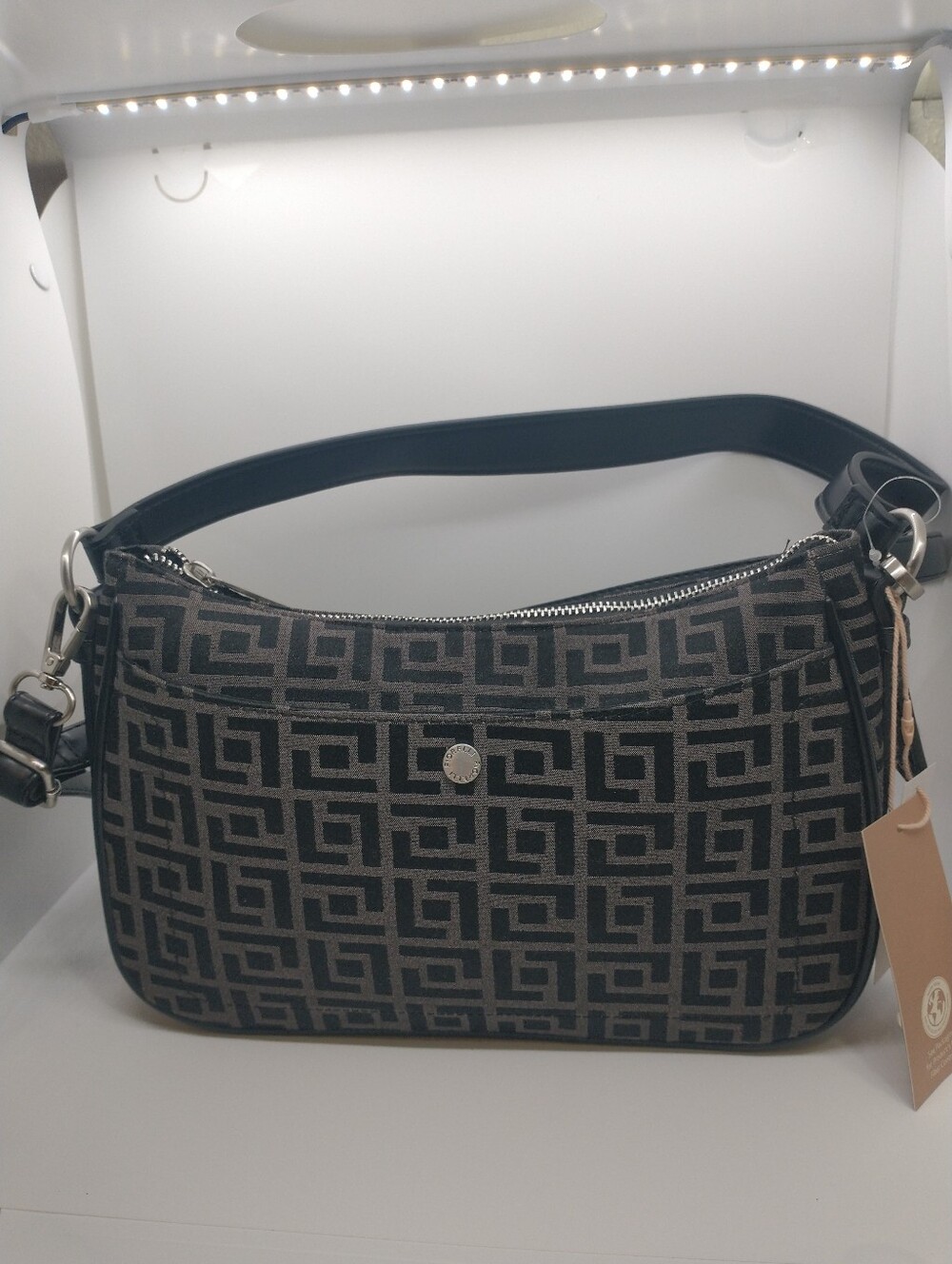FIORELLI Shoulder Bag Black Jacquard Print with Pockets & Crossbody Strap